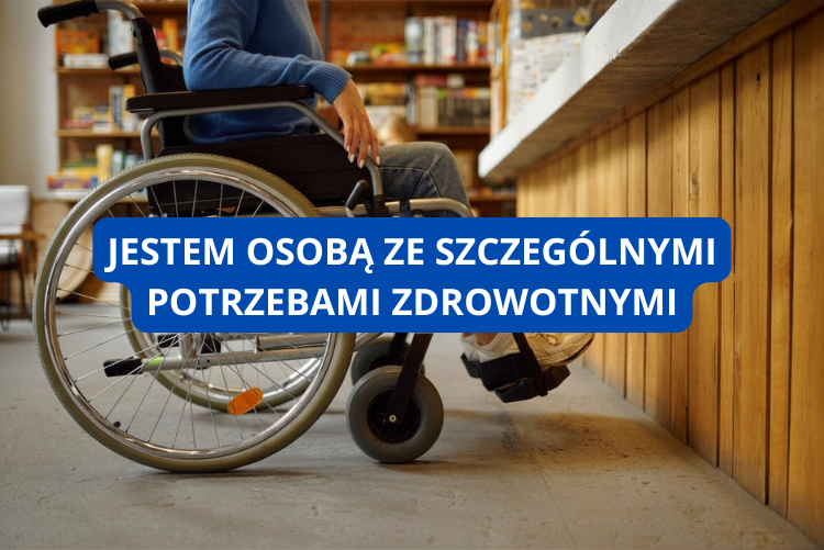 Zdjęcie osoby na wózku inwalidzkim przy ladzie