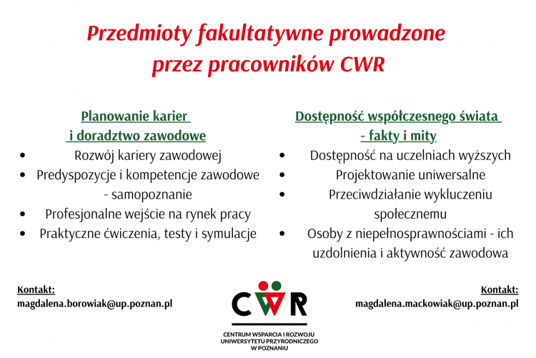 Plakat - Przedmioty Fakultatywne (opis w treści)