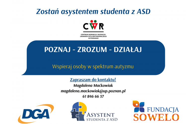 Plakat akcji Asystent Studenta z ASD, kontakt i szczegóły w treści posta