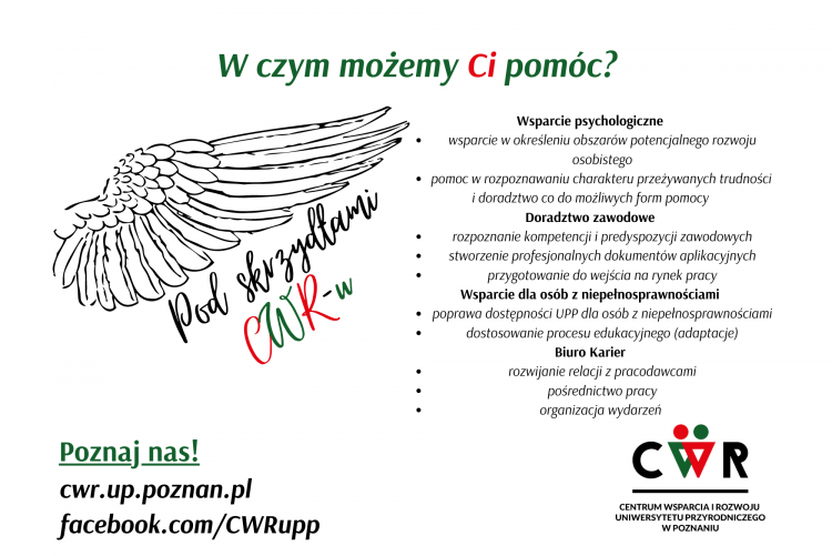 Plakat akcji Pod skrzydłami CWR-u opisujący zakres wsparcia (szczegóły w treści postu)